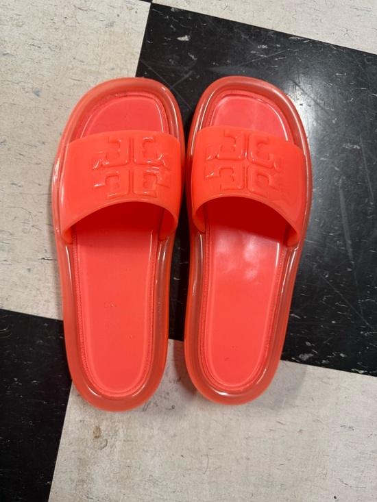 Tory Burch Shoes - Tory Burch Bright Coral Logo Jelly Slides